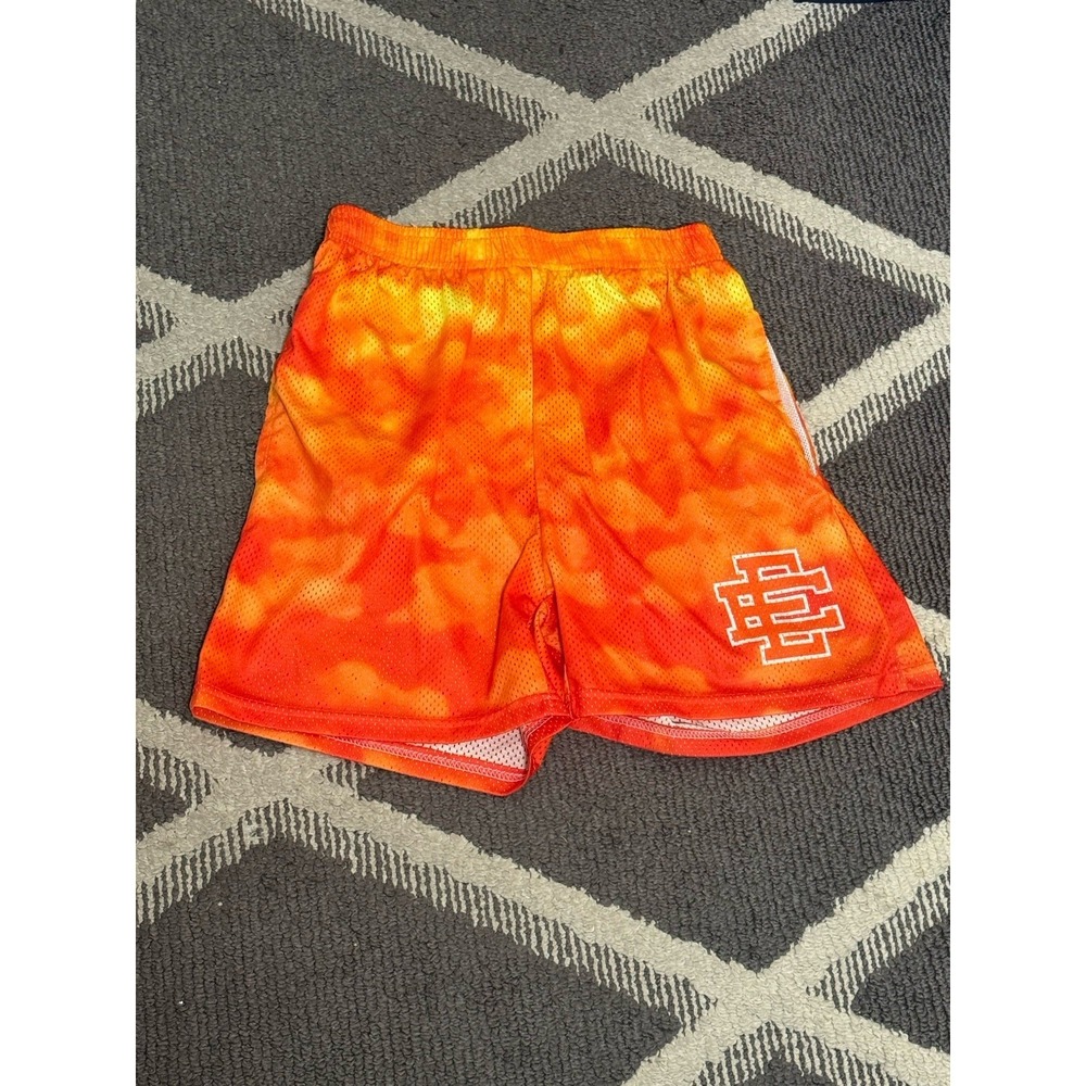 Eric Emanuel Orange Yellow Mens L  Sweat Shorts Polyester Drawstring Elastic
